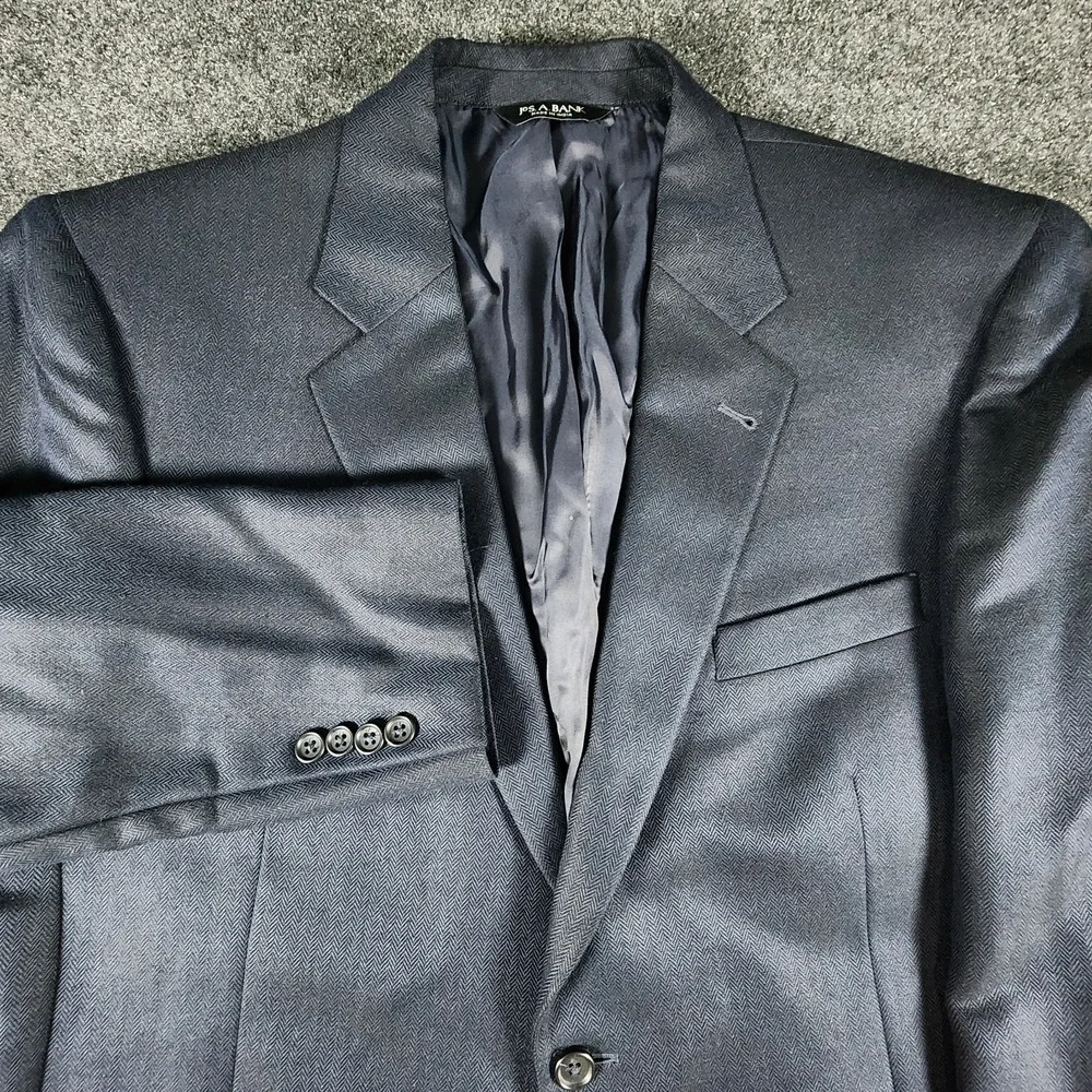 Jos A Banks Mens 43R Navy Blue Herringbone Sport Coat Blazer Silk & Camel‎ Hair